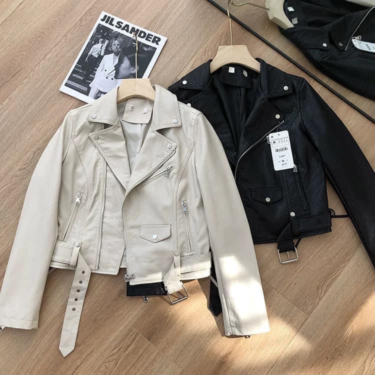 Áo da nữ hai màu đen- trắng chuẩn đẹp