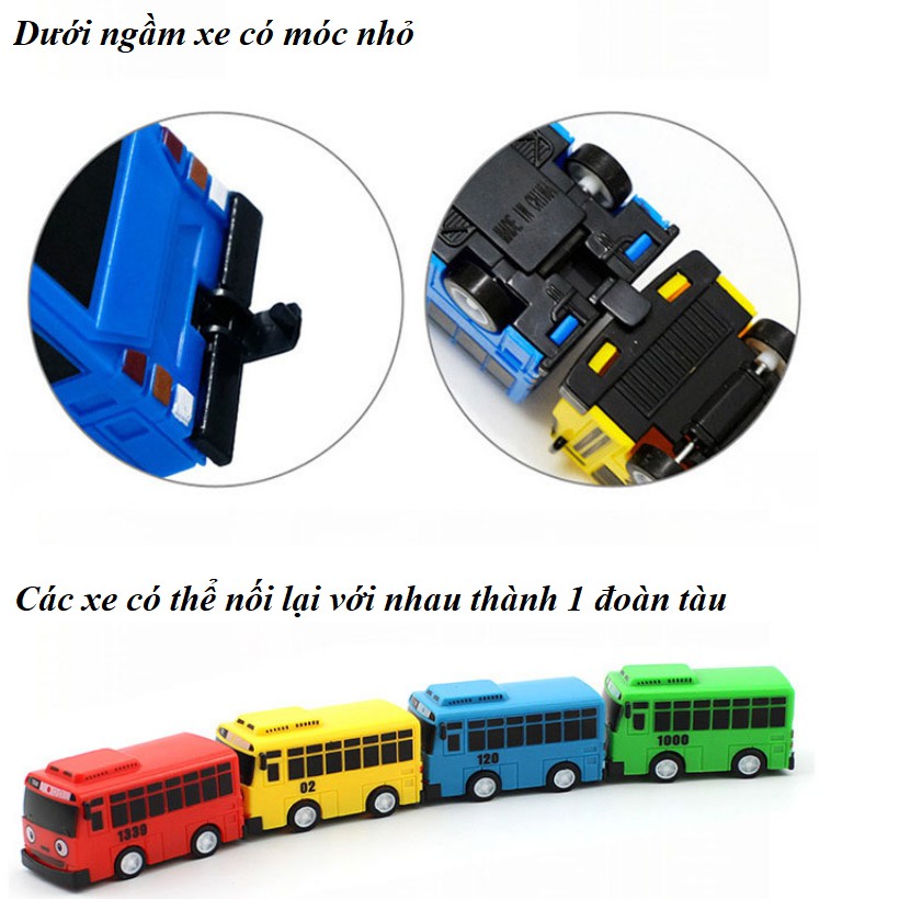 Bộ 4 xe buýt Tayo The little Bus và gara (size nhỏ) gồm 4 xe 4 màu khác nhau