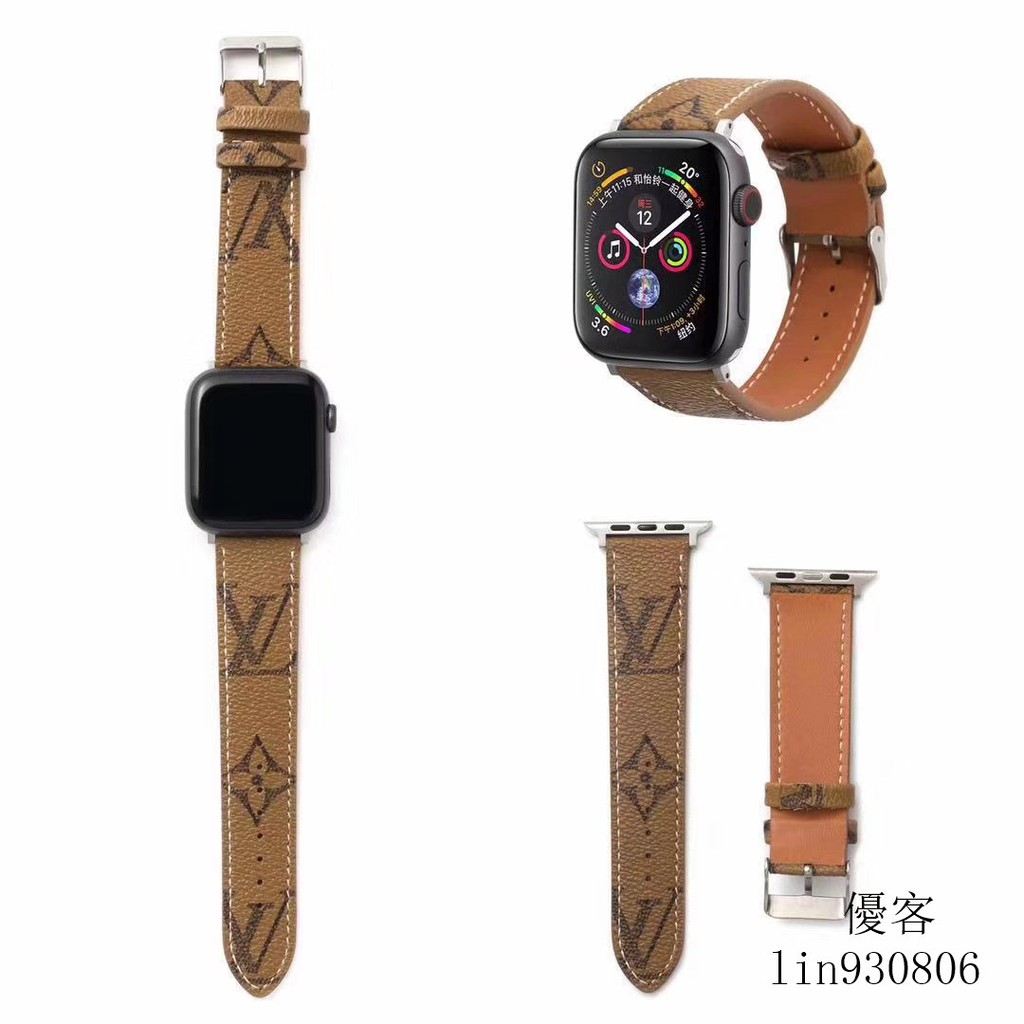 Lv Dây Đeo Đồng Hồ Bằng Da Hoa Văn Kẻ Ô Dành Cho Apple Watch 1