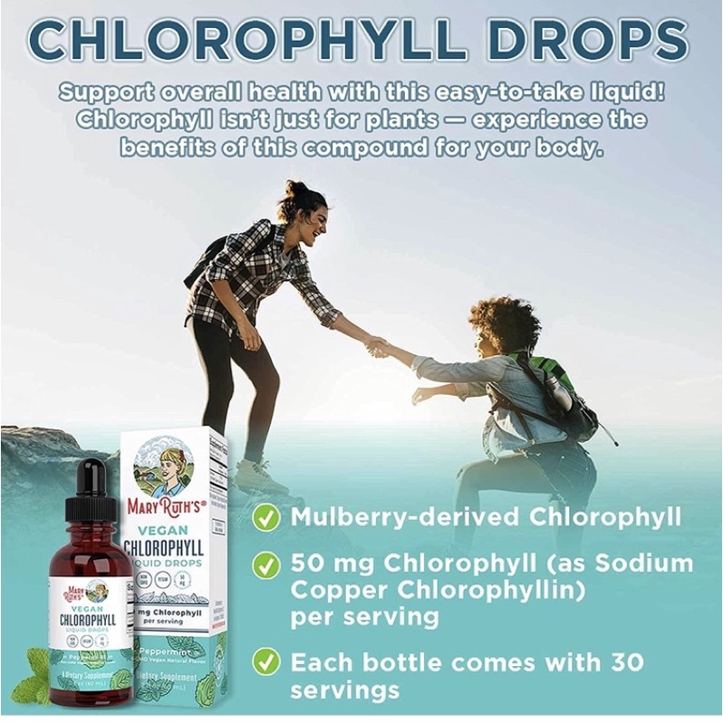 Tinh chất diệp lục cô đặc thuần chay Non GMO Chlorophyll MaryRuth's Organic vị bạc hà 60ml USA