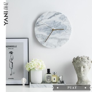 Nordic ins wind wall decoration wall hanging Marble wall clock living room accessories mute wall ha~