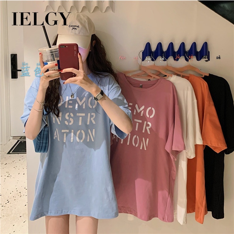 IELGY Áo Thun Ngắn Tay Dáng Rộng Phong Cách Hàn Quốc Mới Cho Nữ
