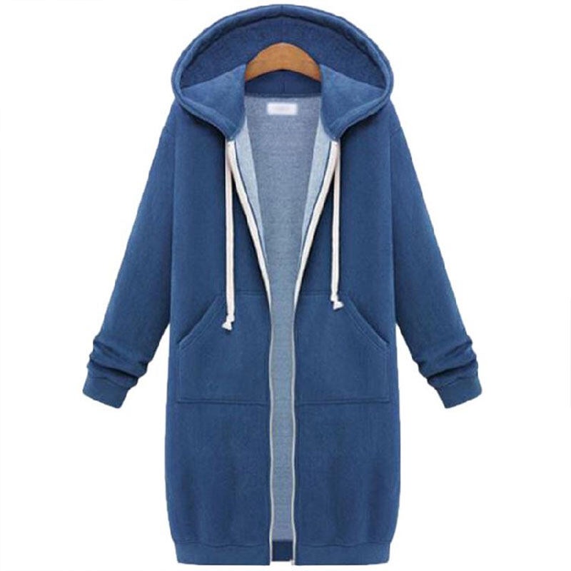 Áo khoác hoodie YEYA dáng dài có khóa kéo và túi phong cách đơn giản màu sắc tùy chọn thời trang dành cho nữ