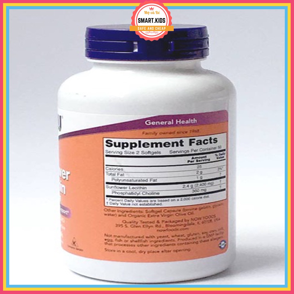 Viên uống chống tắc tia sữa Lecithin 1200mg Now Sunflower Lecithin 100v