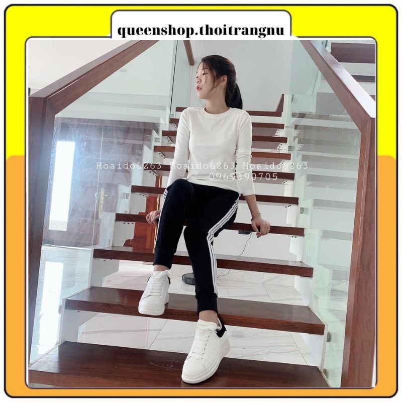 Quần thể thao 3 sọc unisex nam nữ dáng bagy và ống suông rộng co giãn Queenshop