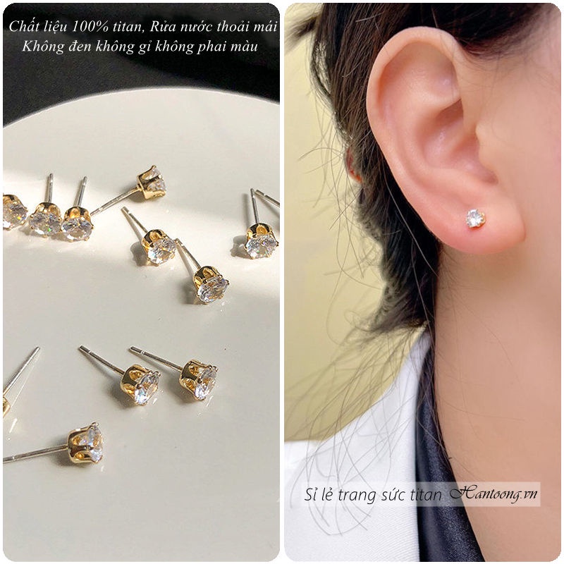 Bông tai titan nữ không gỉ đính đá pha lê lấp lánh thiết kế xinh xắn dễ phối đồ thời trang đơn giản