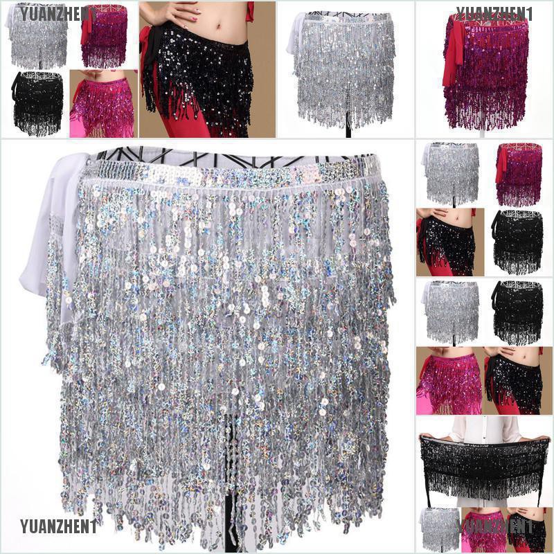 Chân váy tua rua đính sequin lấp lánh thời trang dành cho múa Belly Dance