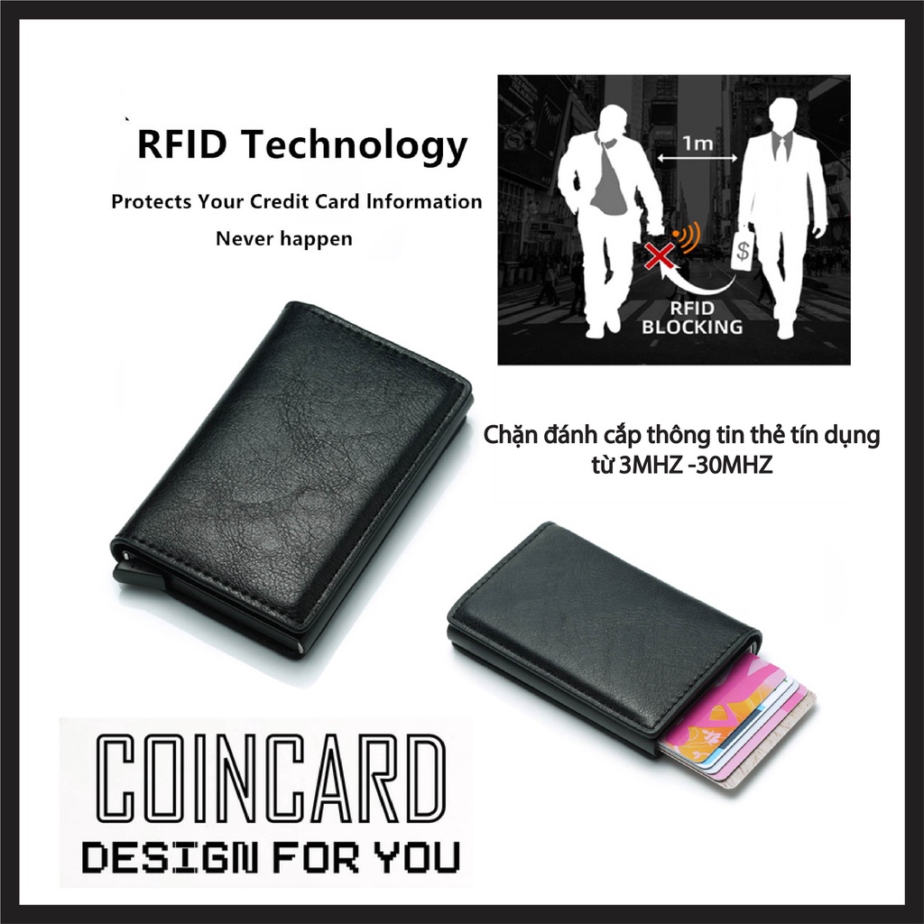 CARD HOLDER có ngăn đựng kim loại chống trộm quẹt thẻ nhiều khe cắm - COINCARD