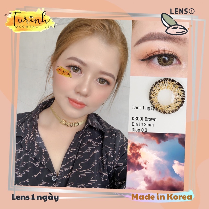 Lens 1 Ngày 0.0 diop Brown- Kính áp tròng Màu Nâu Giãn 14.2mm - Hàn Quốc