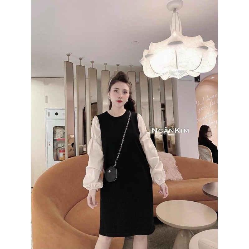 Váy suông nữ phối tay trơn vai bồng chất đẹp | BigBuy360 - bigbuy360.vn