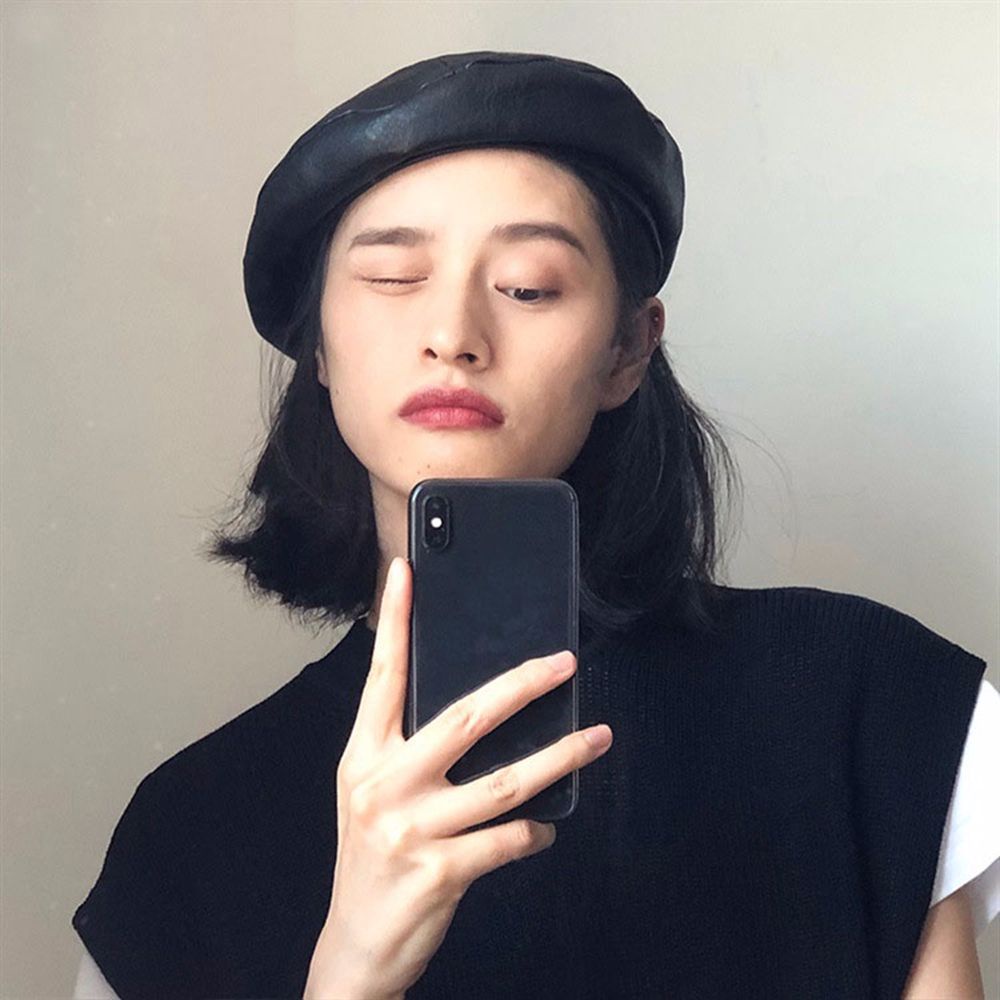 MKEB Mũ beret da PU phong cách Hàn Quốc đơn giản thời trang dành cho nữ