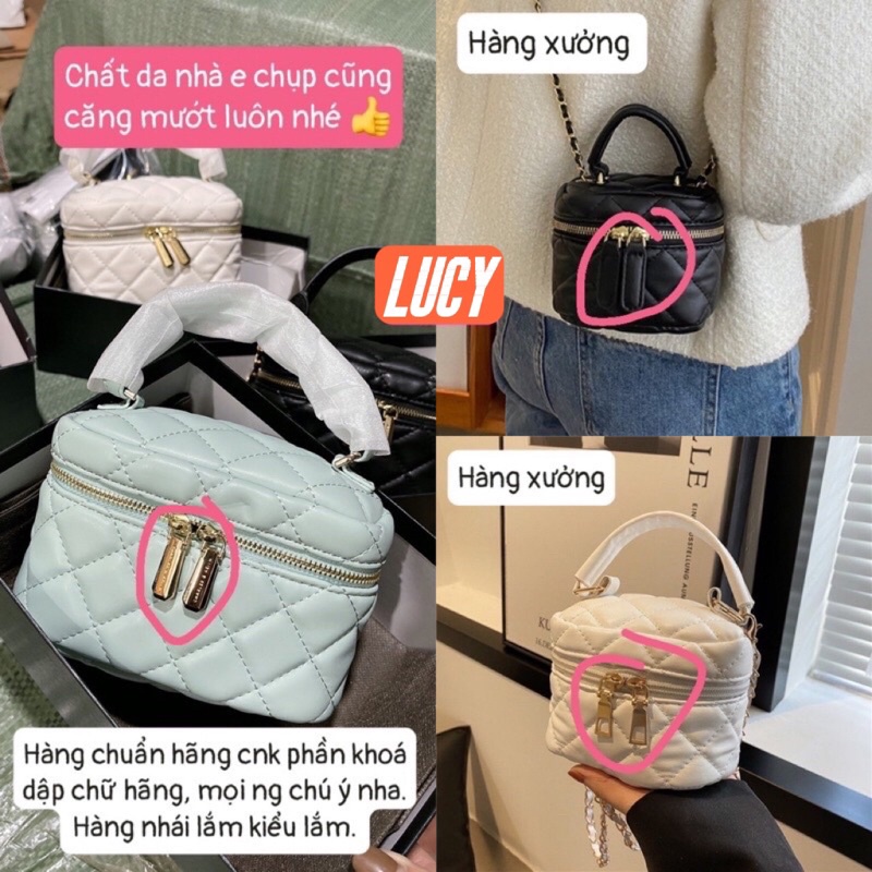 Túi cê ka trần trám dáng cốp có quai cầm và dây đeo chéo kèm hộp hàng cao cấp