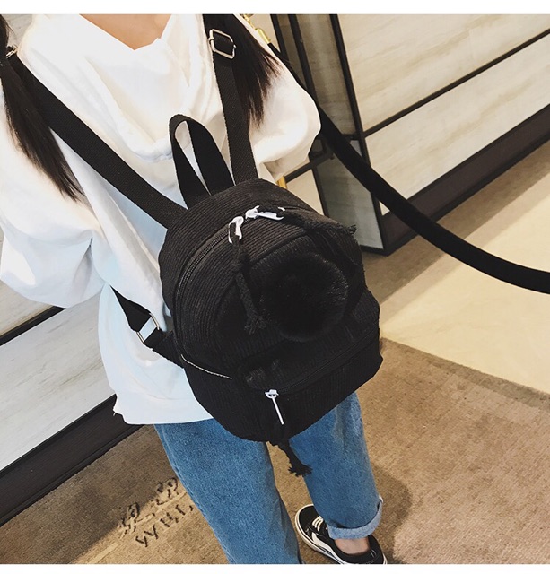 Balo nhung mini đính quả bông xinh xắn