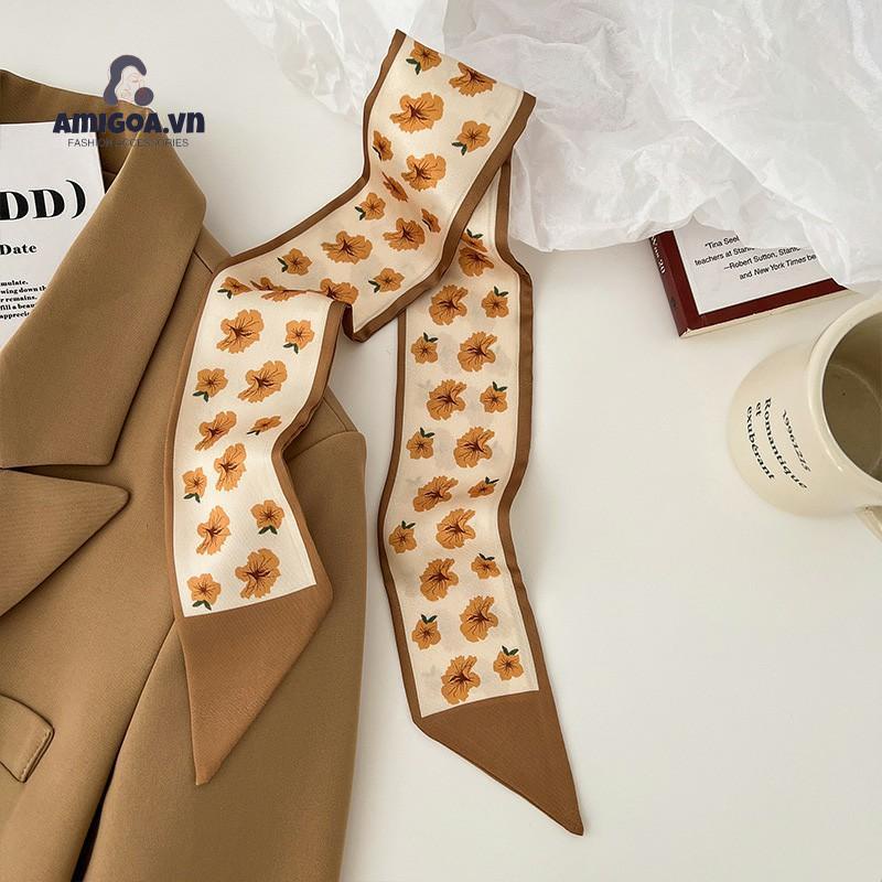 ✨✨Khăn Quàng Cổ Buộc Tóc Dài Bằng Lụa Màu Trà Sữa Màu Sắc Tươi Sáng