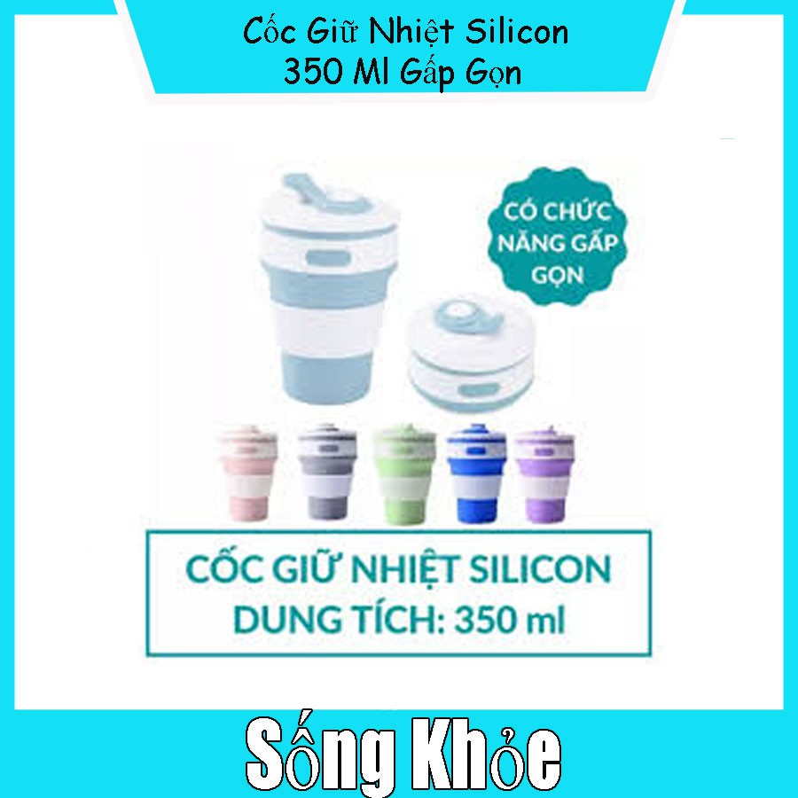 Ly Bình giữ nhiệt gấp gọn uống cà phê nước trái cây 350ml Silicone ly cốc uống nước ly cocgiunhiet