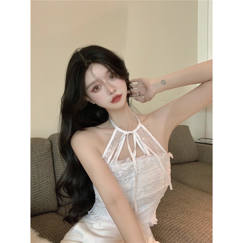 DUNEA Áo Hai Dây Phối Ren Có Miếng Đệm Ngực Thiết Kế Quyến Rũ Cho Nữ