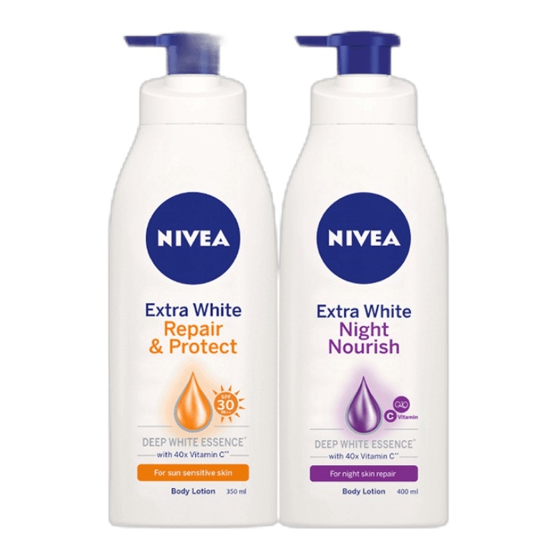 Bộ đôi Sữa dưỡng thể trắng da Nivea ngày và đêm (350ml/chai)