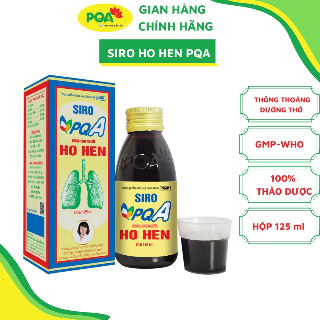 Siro Ho hen PQA thảo dược hỗ trợ thông thoáng đường thở cho người ho hen, hen suyễn. Hộp 125 ml