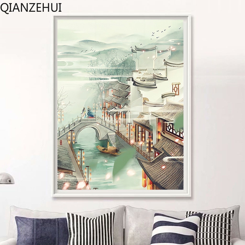 Bộ Tranh Thêu Chữ Thập 11CT DIY Hình Phong Cảnh Đẹp Mắt