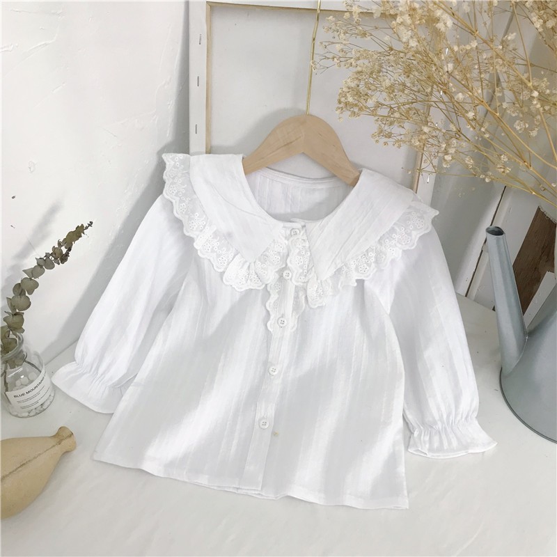 Áo sơ mi cho bé gái, cổ bèo dáng điệu, chất liệu đẹp