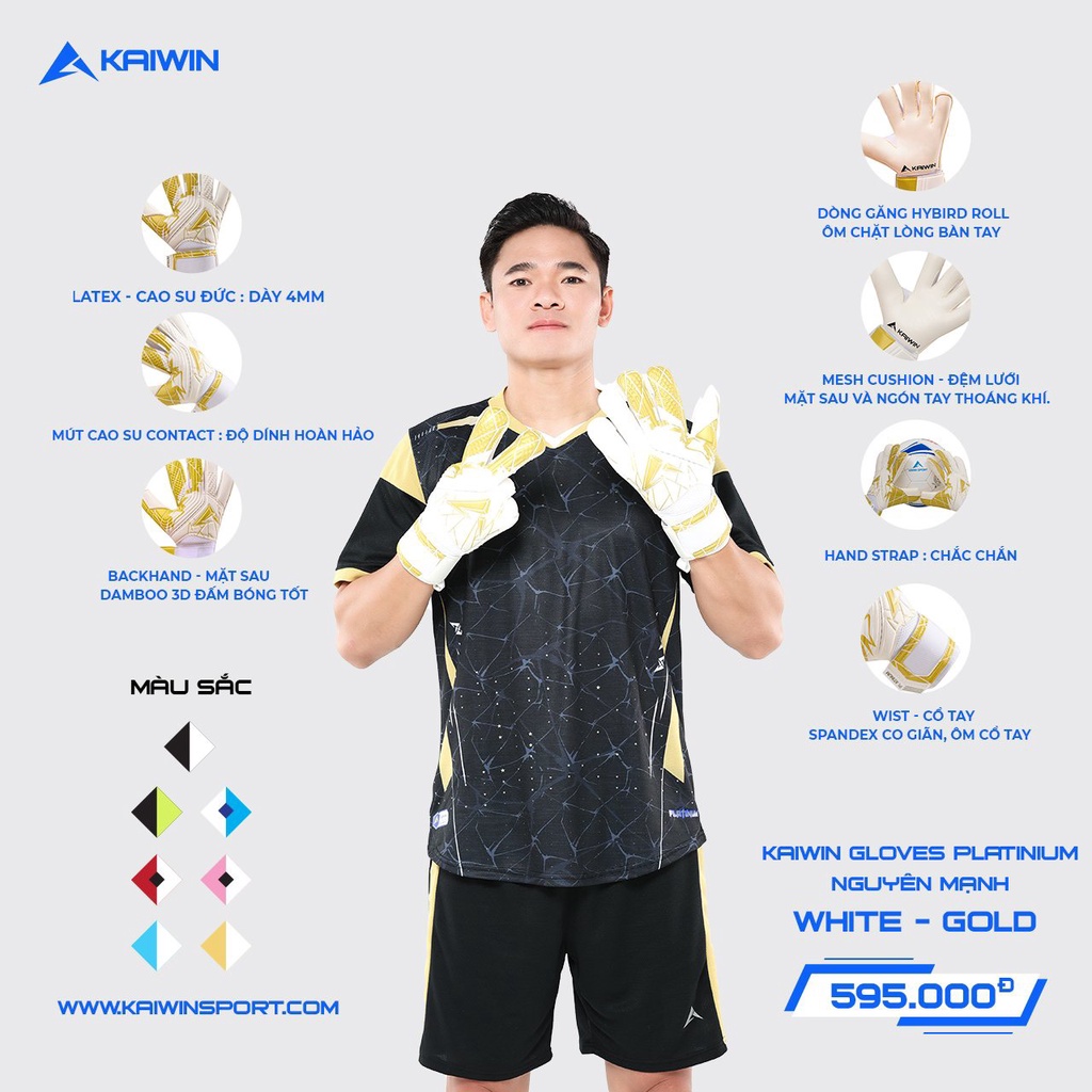 Găng Tay Thủ Môn KAIWIN Platinum Nguyên Mạnh Không Xương Damboo 3D Đấm Bóng Tốt