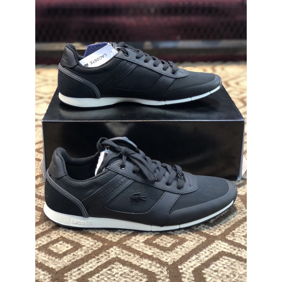 Giày sneakers Lacoste nam chính hãng, giày da thật nam cá sấu màu đen - Size 41