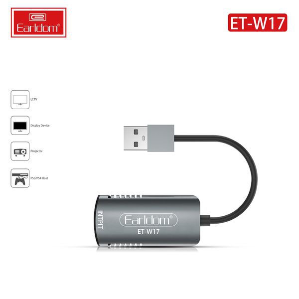 Cáp HDMI to USB 3.0 video capture Earldom ET-W17 - hỗ trợ Live Stream, ghi hình từ điện thoại, Camera, PS4, XBOX