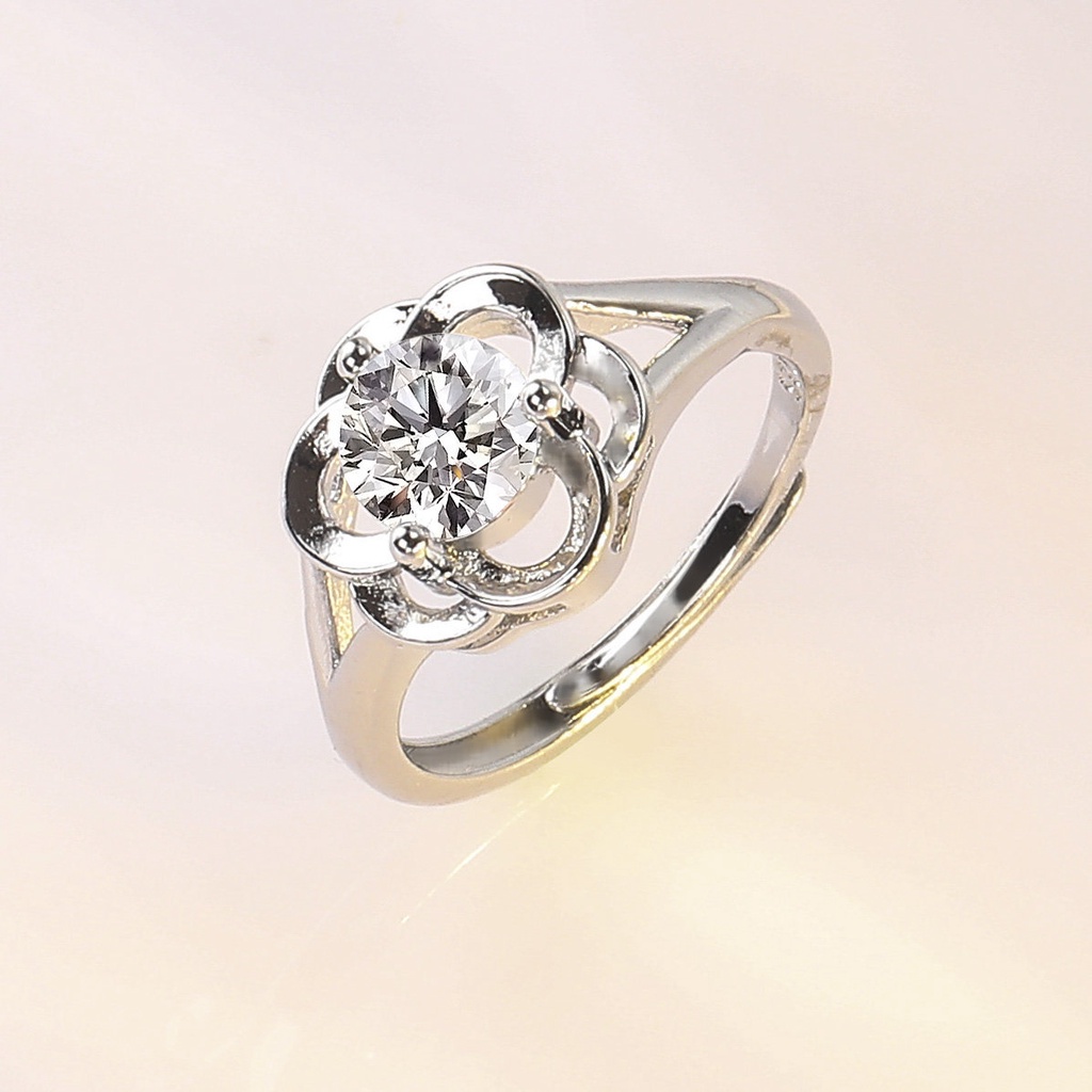 Nhẫn Bạc S925 Hình Hoa Đính Kim Cương Trắng Thanh Lịch