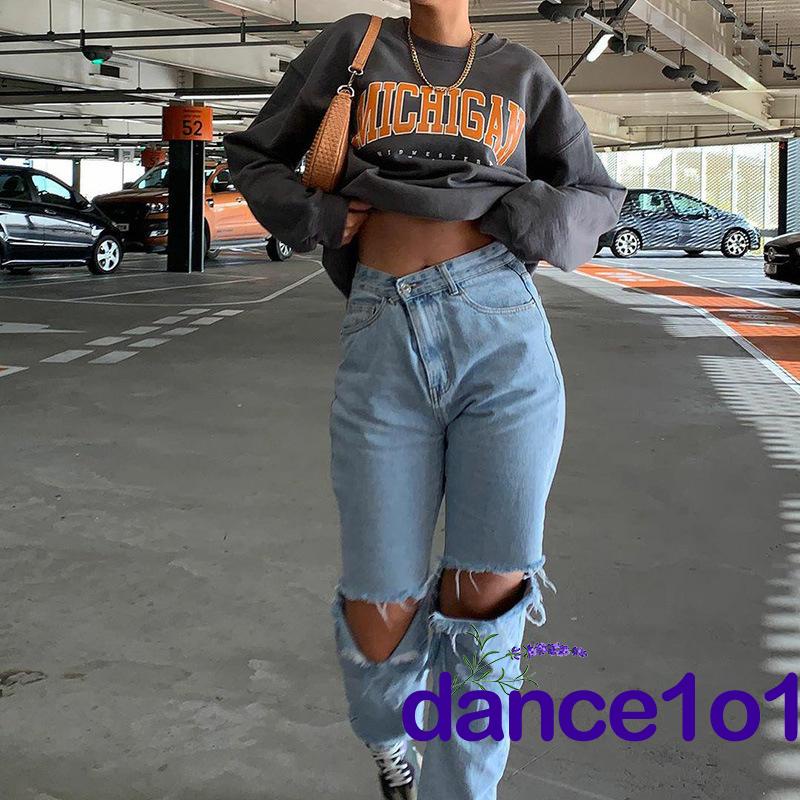 AL Áo sweatshirt baggy dài tay in chữ cái mùa xuân cho nữ