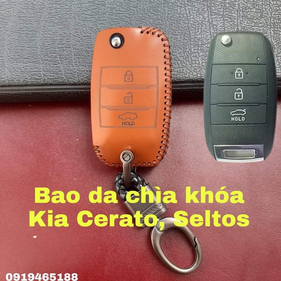 Bao da chìa khoá ô tô KIA CERATO, SOLUTO, RONDO, RIO ĐIỆN GẬP 3 nút. Bảo hành 2 năm, da thật 100%