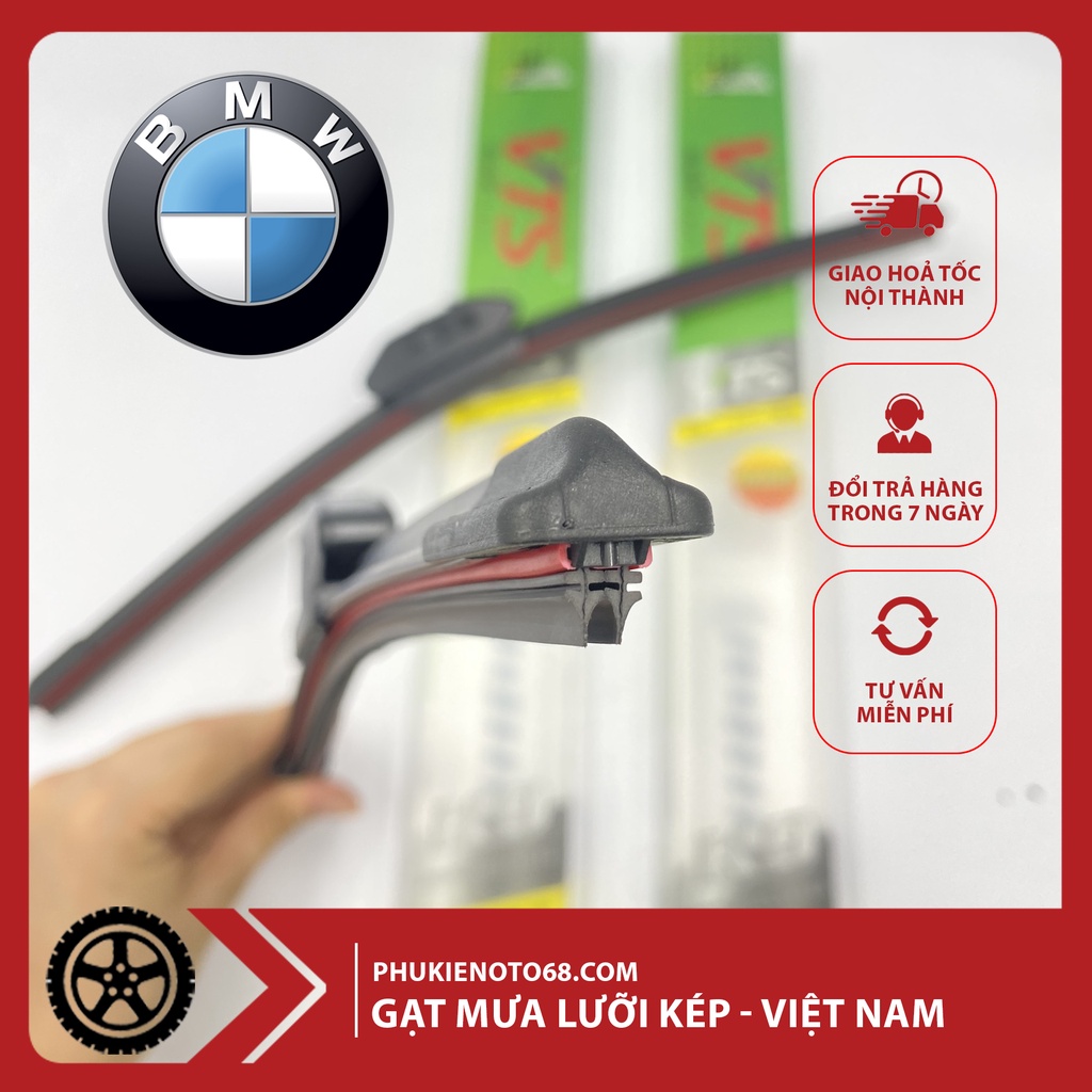 Gạt mưa oto Silicone lưỡi kép cao cấp xe BMW phù hợp mọi dòng xe, thay được chốt gạt