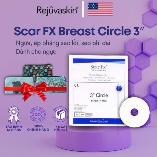 Miếng dán xóa mờ sẹo phẫu thuật ngực Rejuvaskin Scar FX Breast Circle 3″