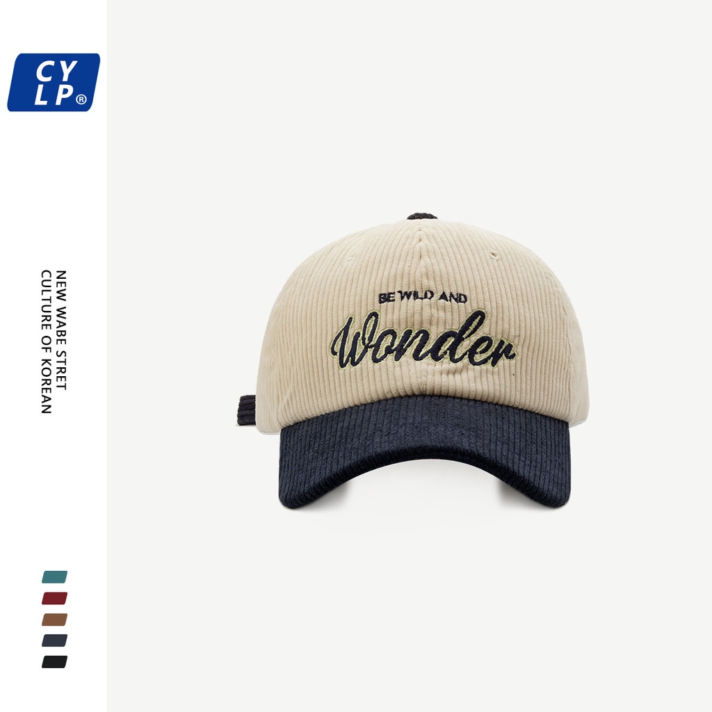 Mũ lưỡi trai nhung kẻ ghép vải thêu chữ thời trang thu đông Hàn Quốc cho cặp đôi