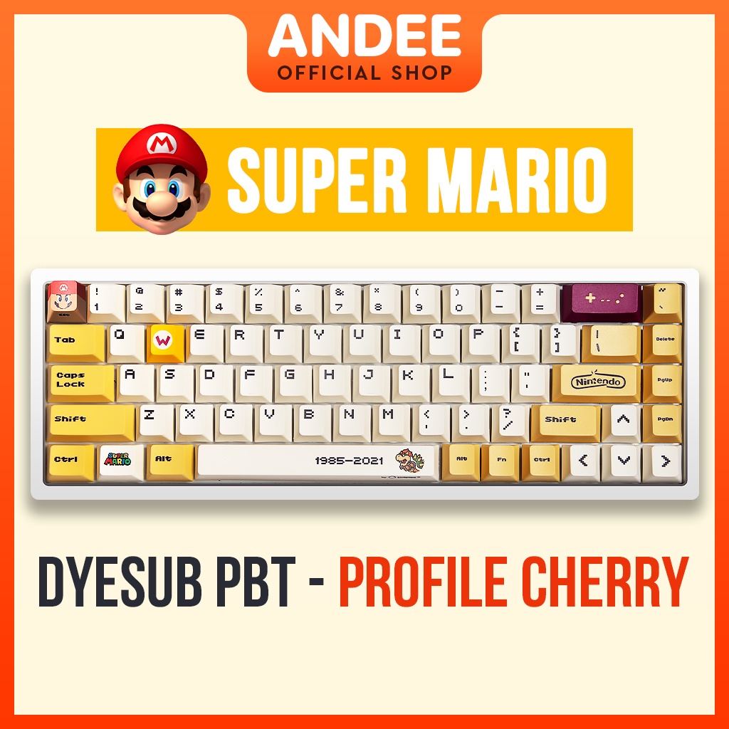 Keycap Mario v2 màu vàng 122 nút profile Cherry dễ thương cho bàn phím cơ
