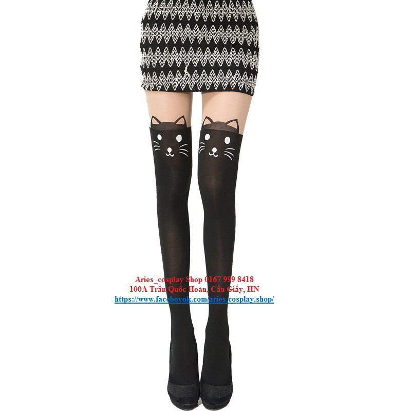 Quần tất giả đùi tatoo mặt mèo