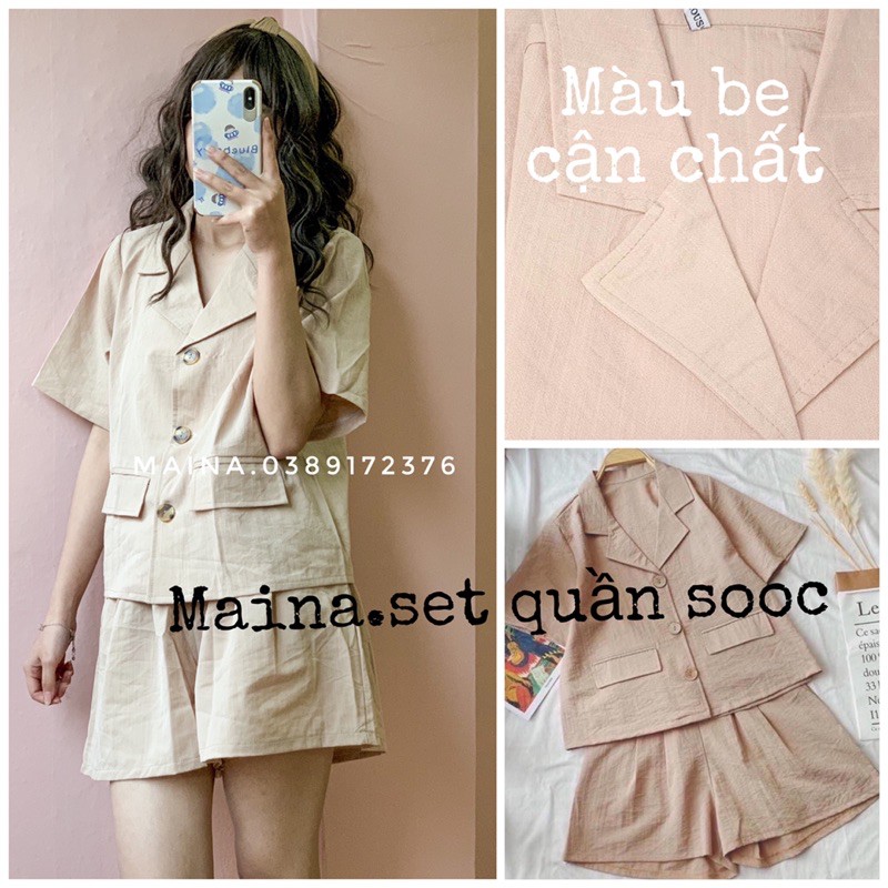 [ẢNH THẬT/ SẴN] Set áo quần sooc đũi hai màu đen be | BigBuy360 - bigbuy360.vn