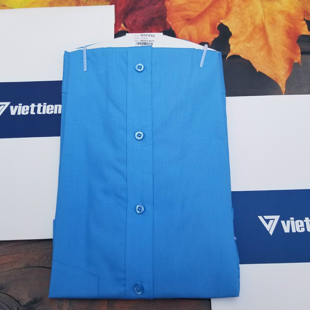 Aó sơ mi nam dài tay Việt Tiến màu xanh biển , chính hãng , cao cấp – form suông  REGULAR- tà bầu . SHOP HỨA