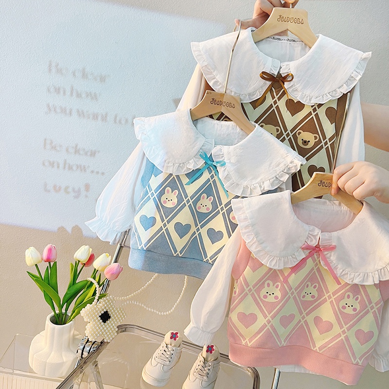 Bộ Áo Sơ Mi + Chân Váy Ca Rô Xinh Xắn Theo Phong Cách Mùa Thu Dành Cho Bé Gái