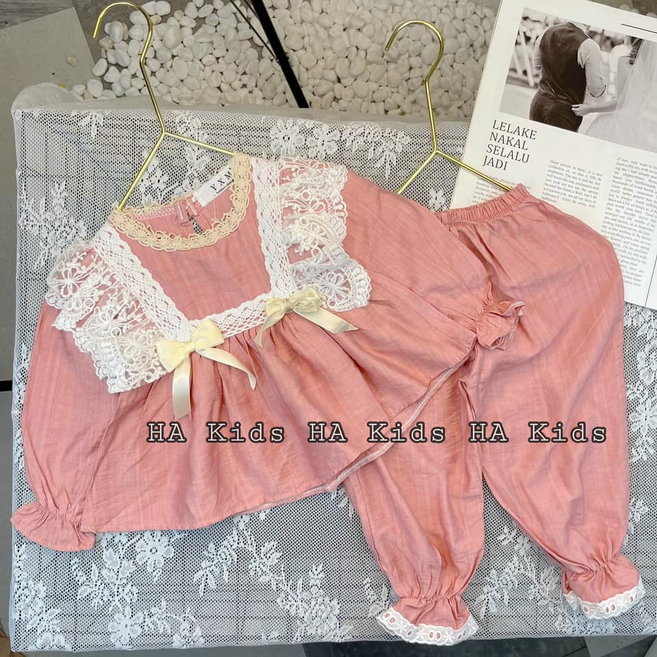 (7/27kg)Đồ Bộ Tiểu Thư phối bèo Cho Bé Gái