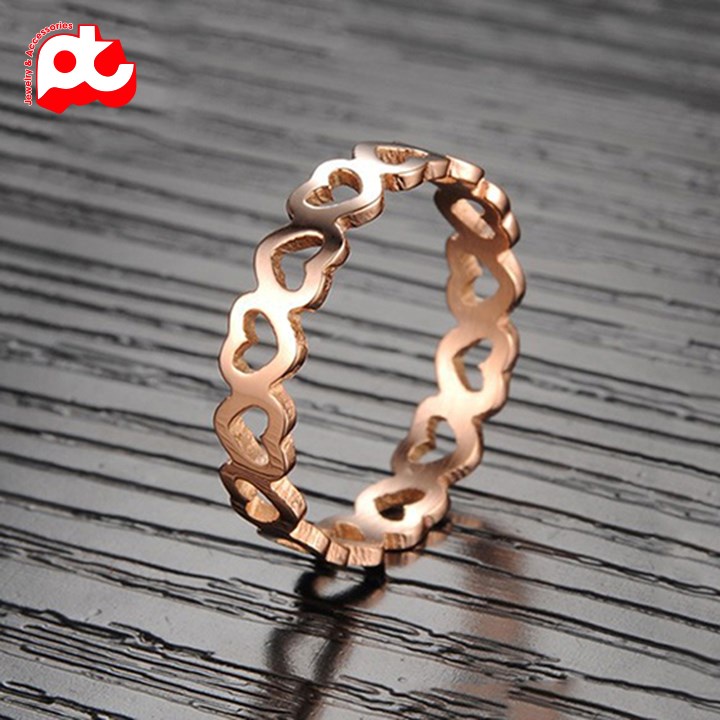Nhẫn titan nữ trái tim rỗng cách điệu cao cấp thép không gỉ titanium