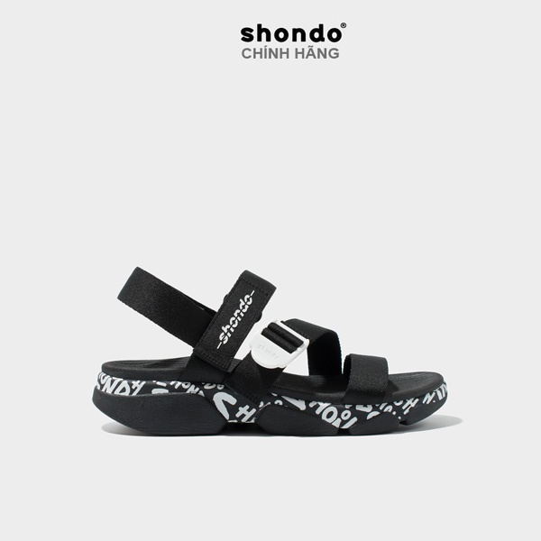 SHONDO | Sandal Shondo F7 track MONOGRAM vẽ tay đen F7T1019
