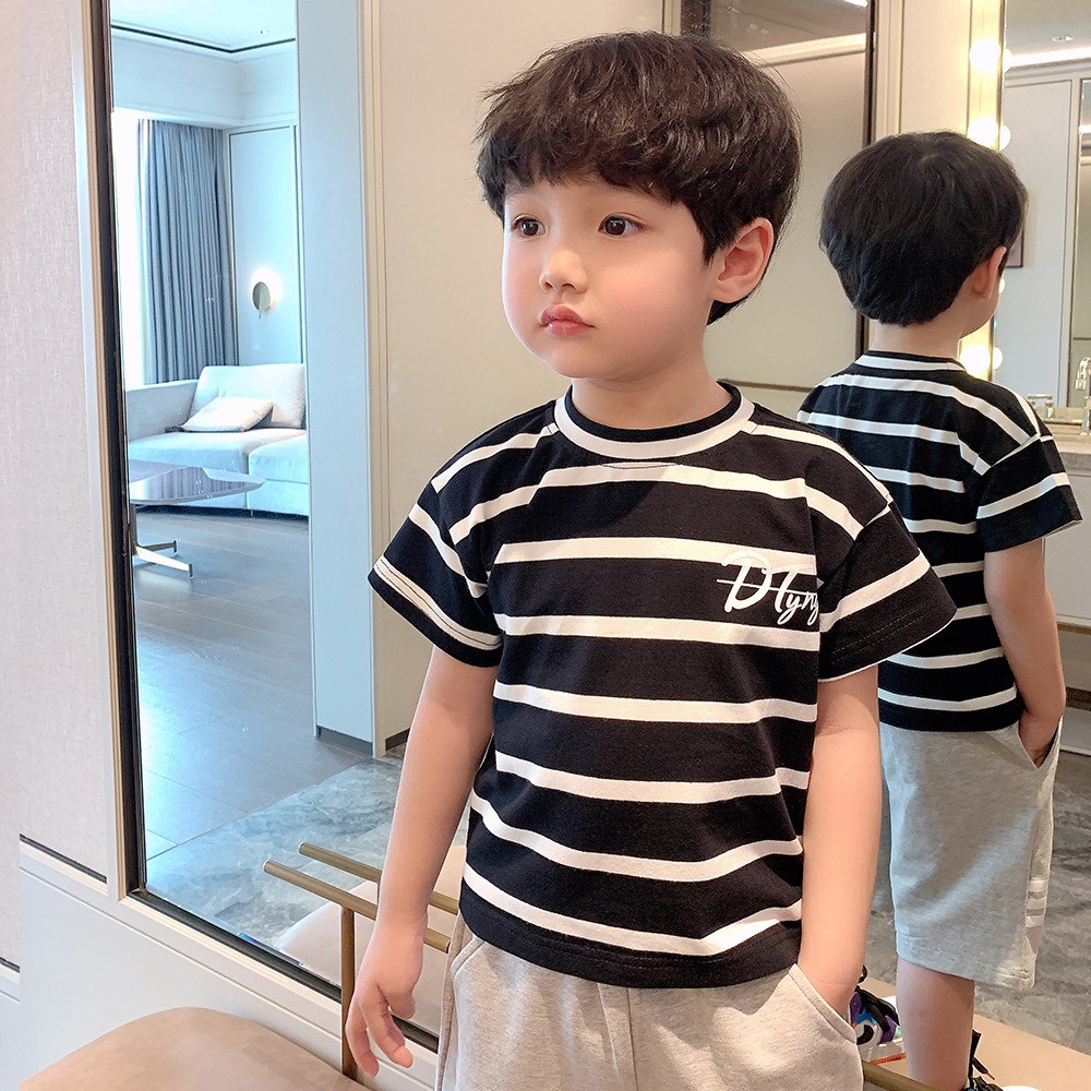 Thời trang bé trai_áo thun ngắn tay cổ tròn sọc ngang 2 mẫu bé trai bé gái Xiliba hè 2021 cho bé 1-8 tuổi (10-28kg)