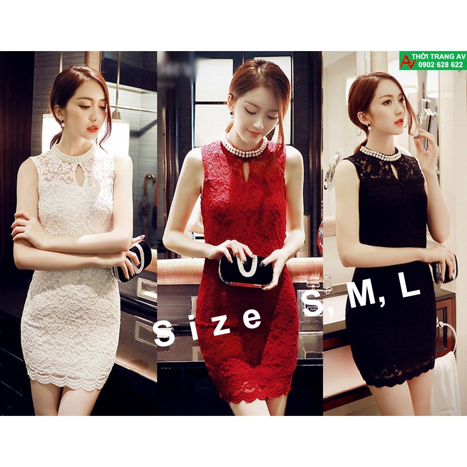 Đầm ren ôm body cổ đính chuỗi hạt sang trọng - AV3949