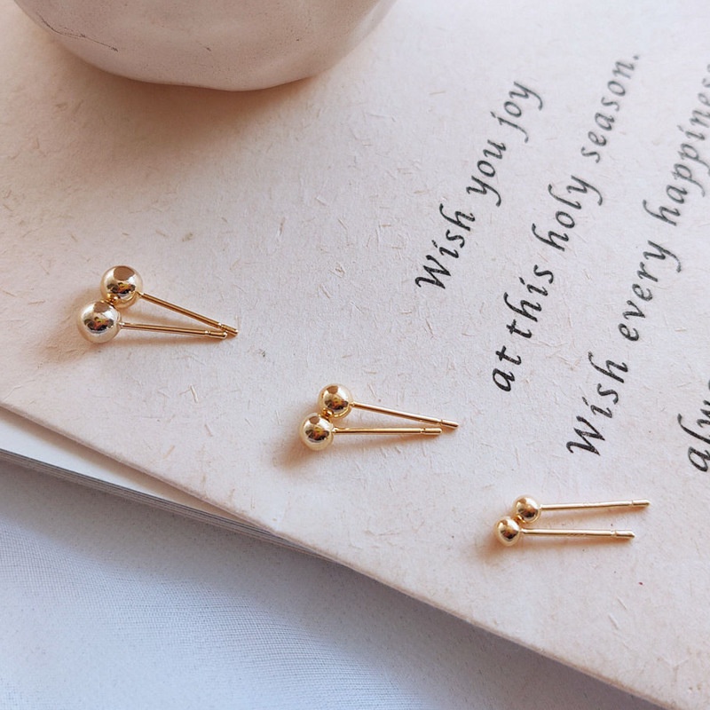 Bông tai mạ bạc 925 đính hạt tròn đơn giản kích thước 3mm/4mm/5mm