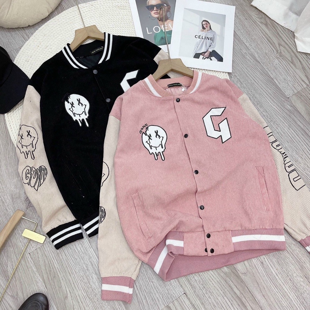 Áo Khoác BomBer Gonz Nhung 2 lớp thêu mặt quỷ logo thêu cao cấp 1kenz