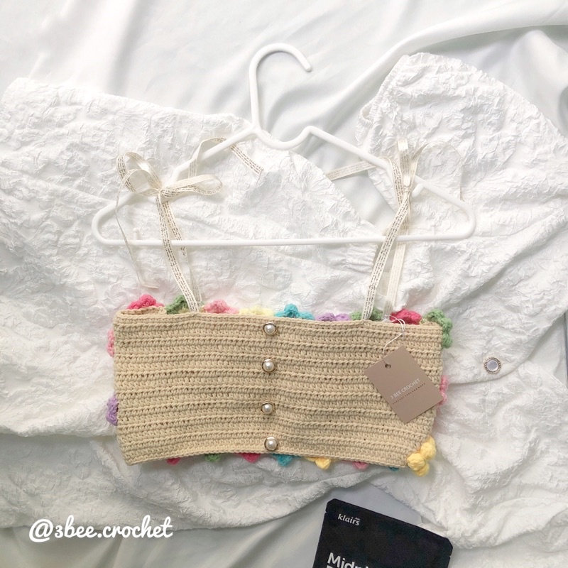 Áo 2 dây len hoa đan lưng Flower Tie Top Handmade