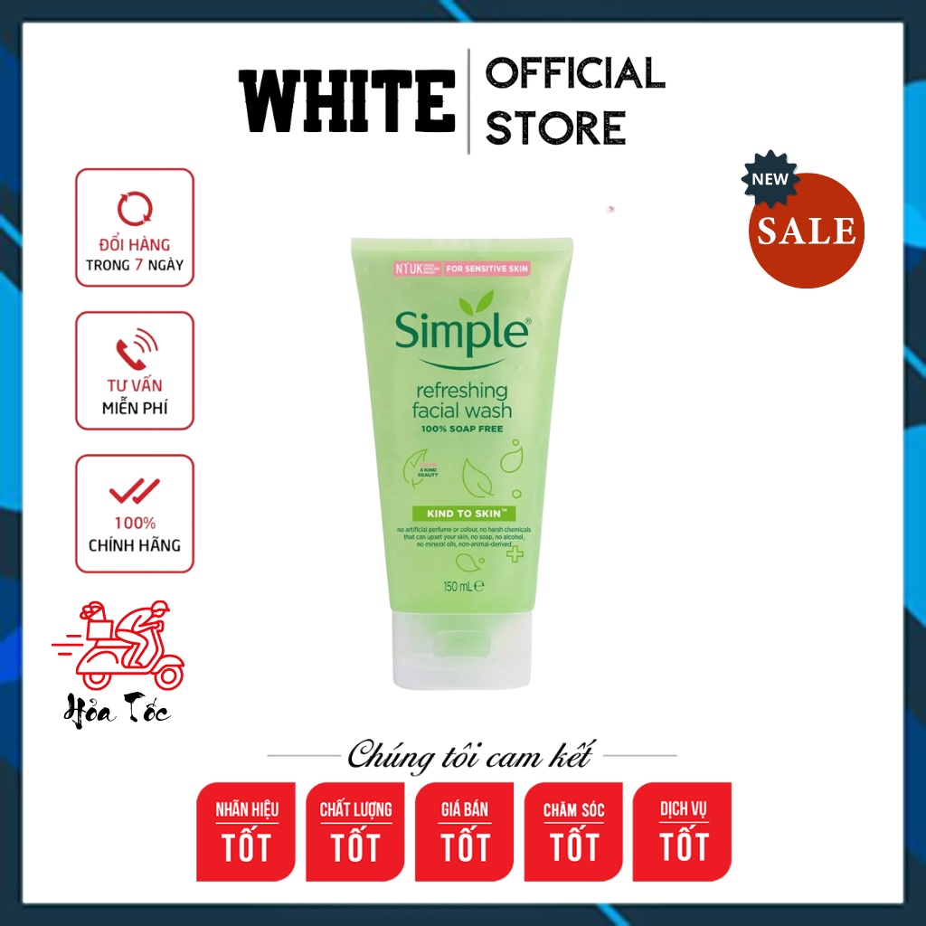 Sửa rửa mặt SIMPLE Refreshing Facial Wash Dạng Gel Phù Hợp Với Mọi Loại Da (150ml) - White Store