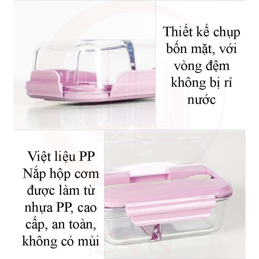 Hộp cơm văn phòng - 2 Hộp cơm thủy tinh giữ nhiệt không chia ngăn JDX