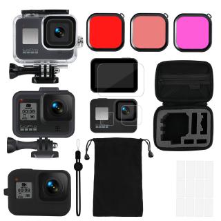 GOPRO Bộ Phụ Kiện Bảo Vệ Bằng Silicone + Khung Lọc + Màng Lọc Màu Đỏ Chống Thấm Nước Cho Go Pro Hero 8 Black Action Camera Hành Động