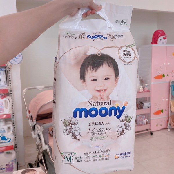 Tã/Bỉm Moony Natural nội địa Nhật Bông Organic dán/quần NB63/S58/M46/L38/L36/XL32